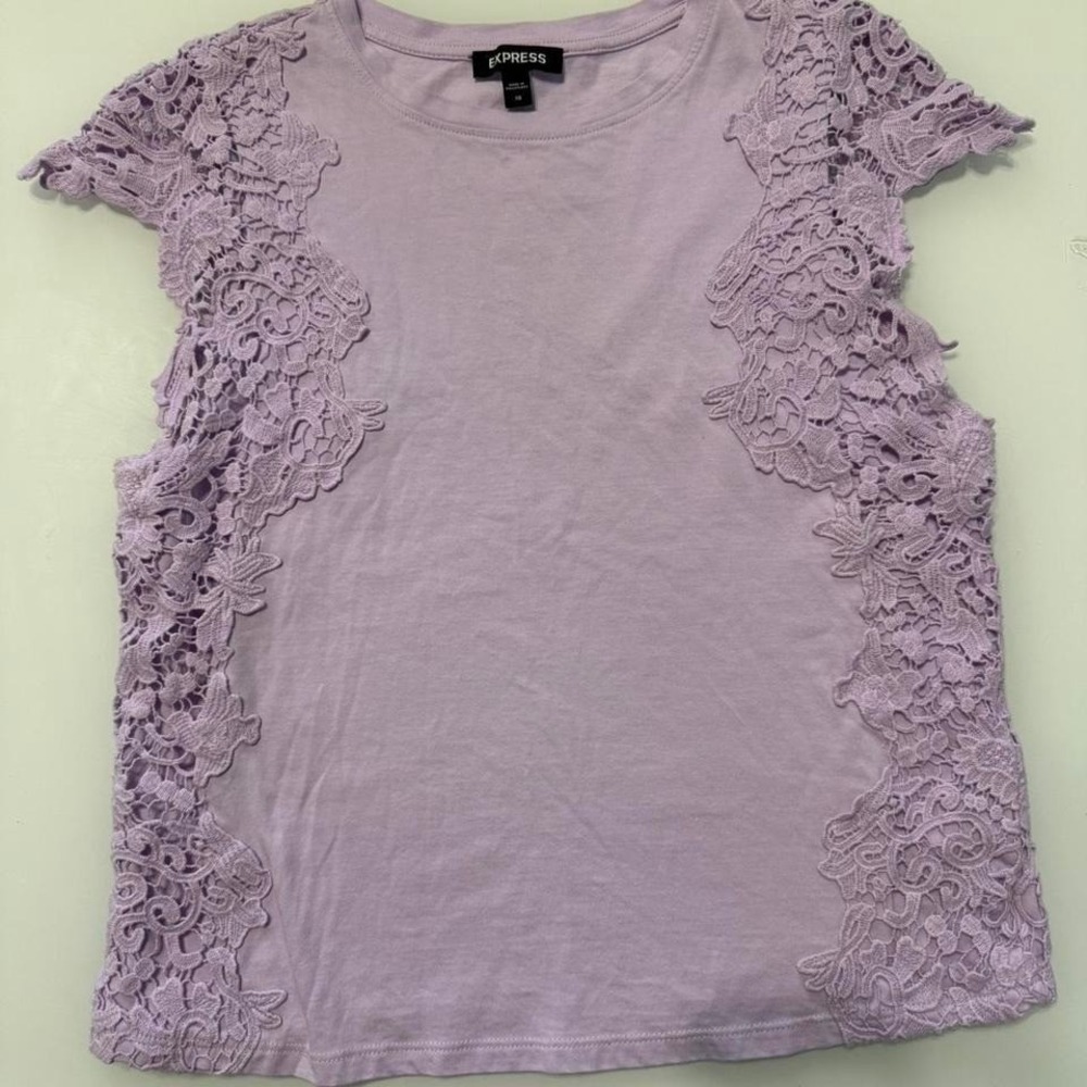 Express Lavender Lace‎ Panel Tee | XS | Y2K Fairycore Top
